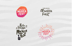 Propositions de logos pour le Porto-Vecchio Musica Fest – exploration graphique signée Julien Maurel, graphiste Toulouse.
