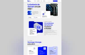 Aperçu d’une page produit du site Batt-Reload avec illustration du conteneur de batteries, charte graphique cohérente et structure responsive.