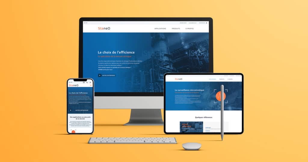 Mockup de présentation du site Staneo – design graphique par Julien Maurel