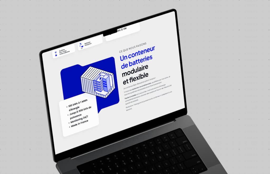 Page d’accueil du site Batt-Reload avec design UX/UI moderne, typographie impactante et contenu technique structuré. Réalisé par un graphiste webdesigner à Toulouse.