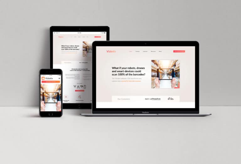 Mockup du site web Viziotix conçu par Julien Maurel – création graphique sur Adobe XD et intégration WordPress Elementor